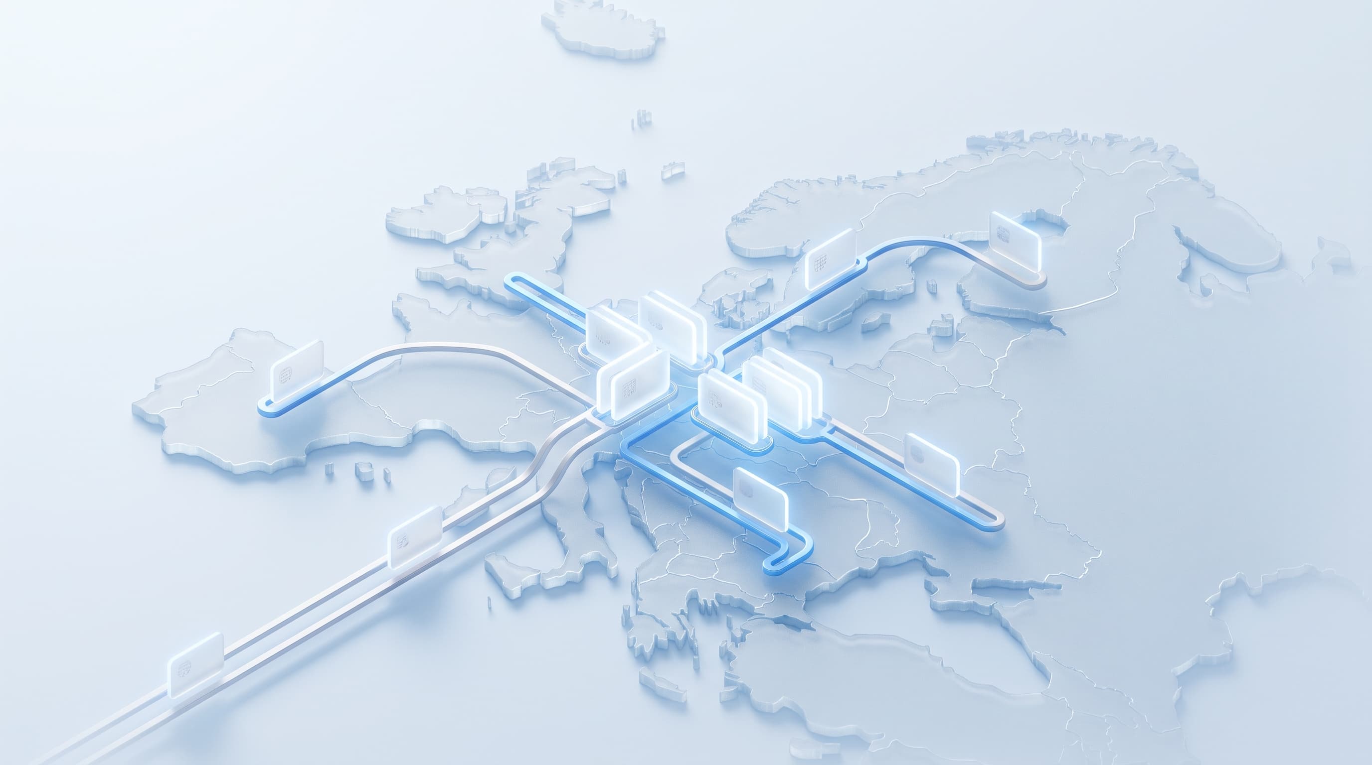 Health records flowing across a stylized map of Europe, representing the European Health Data Space.